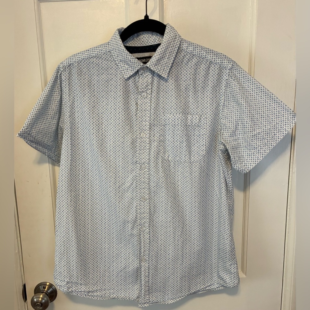 Light Blue Short-Sleeve Microprint Button-Down Shirt